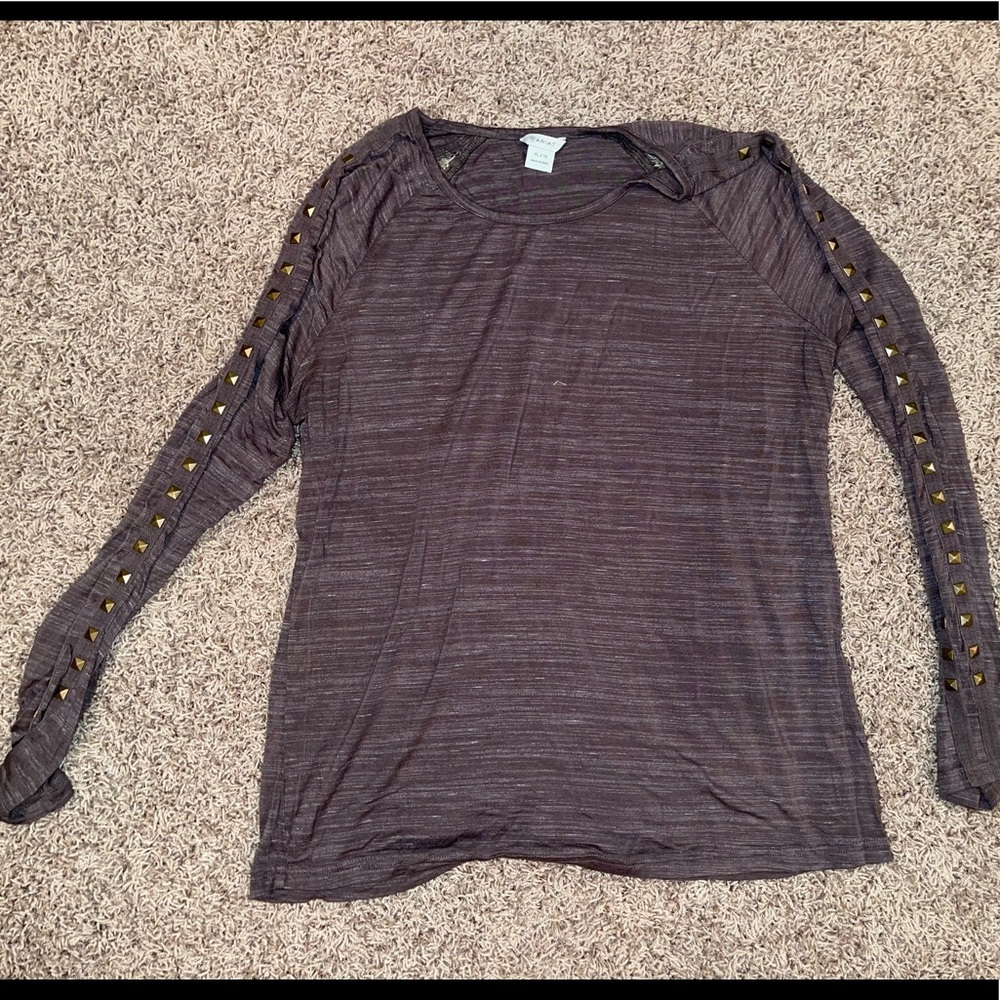 Ariat Brown Long Sleeve Top with Metal Design on Arms Size Large